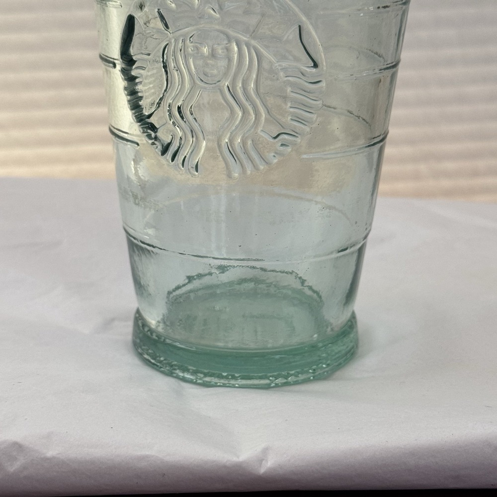 Starbucks Embossed Recycled Glass Cold Cup Tumbler Glass Lid Green Siren Logo - Picture 5 of 12